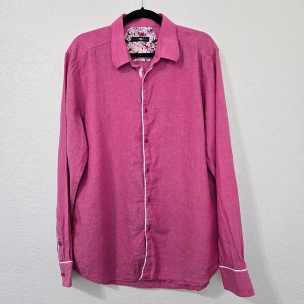 Stone Rose Men's‎ XL Pink Linen Long Sleeve Button Down Floral Casual Shirt